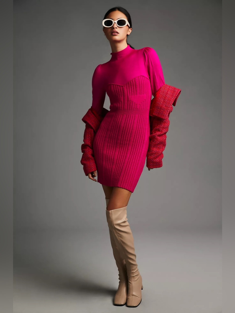 Anthropologie Pink turtleneck sweater Dress in bright pink • small